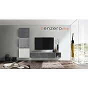 Parete attrezzata, composizione libera, Bianca Lucida, Beton e Ossido 