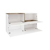 Madia moderna con 4 ante ribalta, finitura bianco lucido e pero, made in Italy