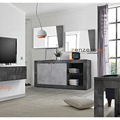 Credenza Madia moderna, 2 ante e vano a giorno con mensola, finitura Ossido e Beton