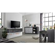 Credenza Madia moderna, 2 ante e vano a giorno con mensola, finitura Ossido e Beton