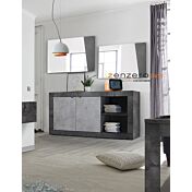 Credenza Madia moderna, 2 ante e vano a giorno con mensola, finitura Ossido e Beton