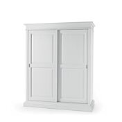 Armadio in legno, laccato bianco, due ante scorrevoli, cappello dritto - smontabile