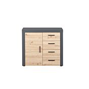 Madia salvaspazio con 1 anta e 4 cassetti, colore quercia con scocca grigio antracite