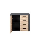 Madia salvaspazio con 1 anta e 4 cassetti, colore quercia con scocca grigio antracite