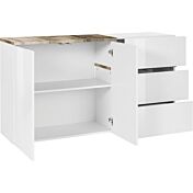 Madia moderna con 2 ante e 3 cassetti in finitura Bianco lucido e Pero