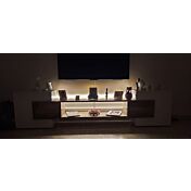 Porta TV con mensola in Bianco Lucido e Pero