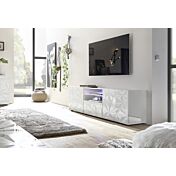 Base porta TV, 2 ante 1 cassetto, bianco laccato lucido con serigrafia prismatica