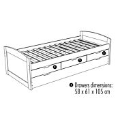 LETTO CON CASSETTI CONTENITORE E SECONDO LETTO INFERIORE AD ESTRAZIONE.