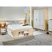 Armadio a 3 ante e 2 cassetti in finitura bianco e legno naturale