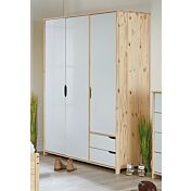 Armadio a 3 ante e 2 cassetti in finitura bianco e legno naturale