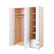 Armadio a 3 ante e 2 cassetti in finitura bianco e legno naturale