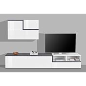 Mobile porta tv, parete attrezzata in finitura Bianco lucido e Ardesia