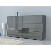 Comò 6 cassetti sagomati in finitura antracite laccato lucido, linea onda