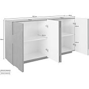 Credenza Madia moderna con 4 ante dal disegno geometrico in finitura Ardesia