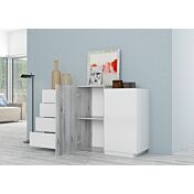 Conveniente Madia 2 ante e 4 cassetti, finitura Bianco lucido e Cemento