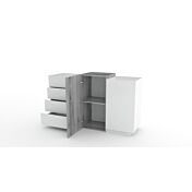 Conveniente Madia 2 ante e 4 cassetti, finitura Bianco lucido e Cemento