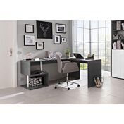 Scrivania moderna ad angolo con gamba "S", finitura ardesia