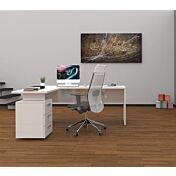 Scrivania moderna ad angolo con cassettiera in finitura Bianco lucido