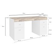 Scrivania 2 ante e 2 cassetti bianco lucido e pero, made in Italy