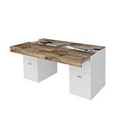 Scrivania 2 ante e 2 cassetti bianco lucido e pero, made in Italy