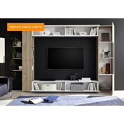 Parete soggiorno design soggiorno Zenzero  finitura bianco lucido e rovere Cadiz