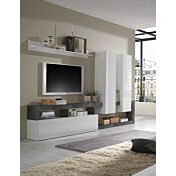 Soggiorno di design composto da parete attrezzata e madia a 3 ante in finitura bianco e ossido