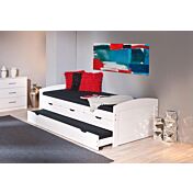 LETTO CON CASSETTI CONTENITORE E SECONDO LETTO INFERIORE AD ESTRAZIONE.