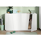 Credenza con ante asimmetriche di piccole dimensioni, Bianco lucido