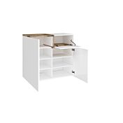 Moderna Scarpiera 2 ante, 1 anta ribalta bianco lucido e pero, made in Italy