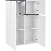 Madia alta con 3 ante in finitura bianco lucido, profili ardesia