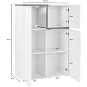 Madia alta con 3 ante in finitura bianco lucido, profili ardesia