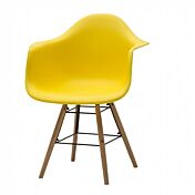 Sedia di Design Gialla con gambe in Legno, seduta e braccioli in pvc
