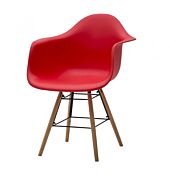 Sedia di Design Rosso con gambe in Legno, seduta e braccioli in pvc