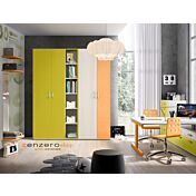 Armadio H.195 con 4 ante battenti e libreria centrale in Olmo, Arancio e Lime LACCATI Zenzero Shop