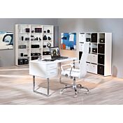 Scrivania da ufficio bianco lucido, con 2 cassetti, gambe in metallo