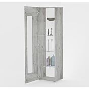 Colonna / Vetrina con 1 anta e ripiani in vetro in finitura Cemento