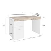 Scrivania 1 anta e 1 cassetto bianco lucido e pero, made in Italy