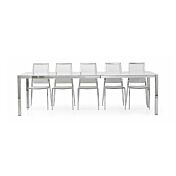 Tavolo allungabile in vetro, apertura con binario