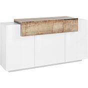 Madia moderna di design con 3 ante e una ribalta in finitura Bianco lucido e Pero