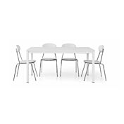 Tavolo allungabile struttura in metallo e piano in legno, finitura bianco frassinato, apertura con binario