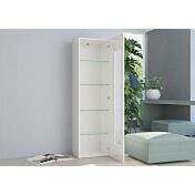 Colonna / Vetrina con 1 anta e ripiani in vetro in finitura Bianco lucido