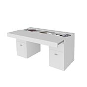 Scrivania 2 ante e 2 cassetti bianco larice e bianco lucido, made in Italy