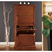 Scarpiera in legno colore noce arte povera, colonna singola con 4 ribalte, 150 cm