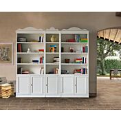 Libreria classica 5 ante in legno, finitura latte