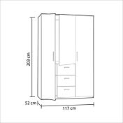 Armadio moderno, bianco lucido, 3 ante battenti e 3 cassetti