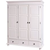 Armadio tre ante + tre cassetti / pino massello verniciato ad acqua bianco