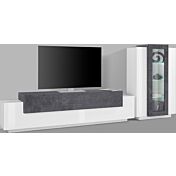 Soggiorno moderno con vetrina e porta tv in finitura Bianco lucido e Ardesia