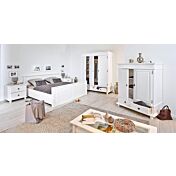 Armadio tre ante + tre cassetti / pino massello verniciato ad acqua bianco