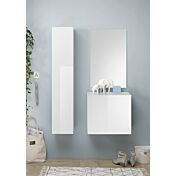 Mobile da ingresso con specchio e colonna, finitura bianco laccato lucido