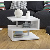 Tavolino moderno a forma di S in finitura bianco lucido